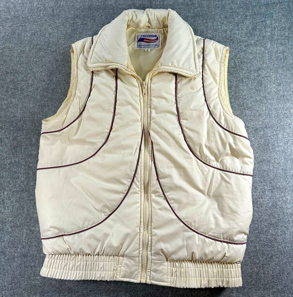 Freedom Women’s Beige Puffer Vest Full Zip Stand-Up Collar Insulated Size S